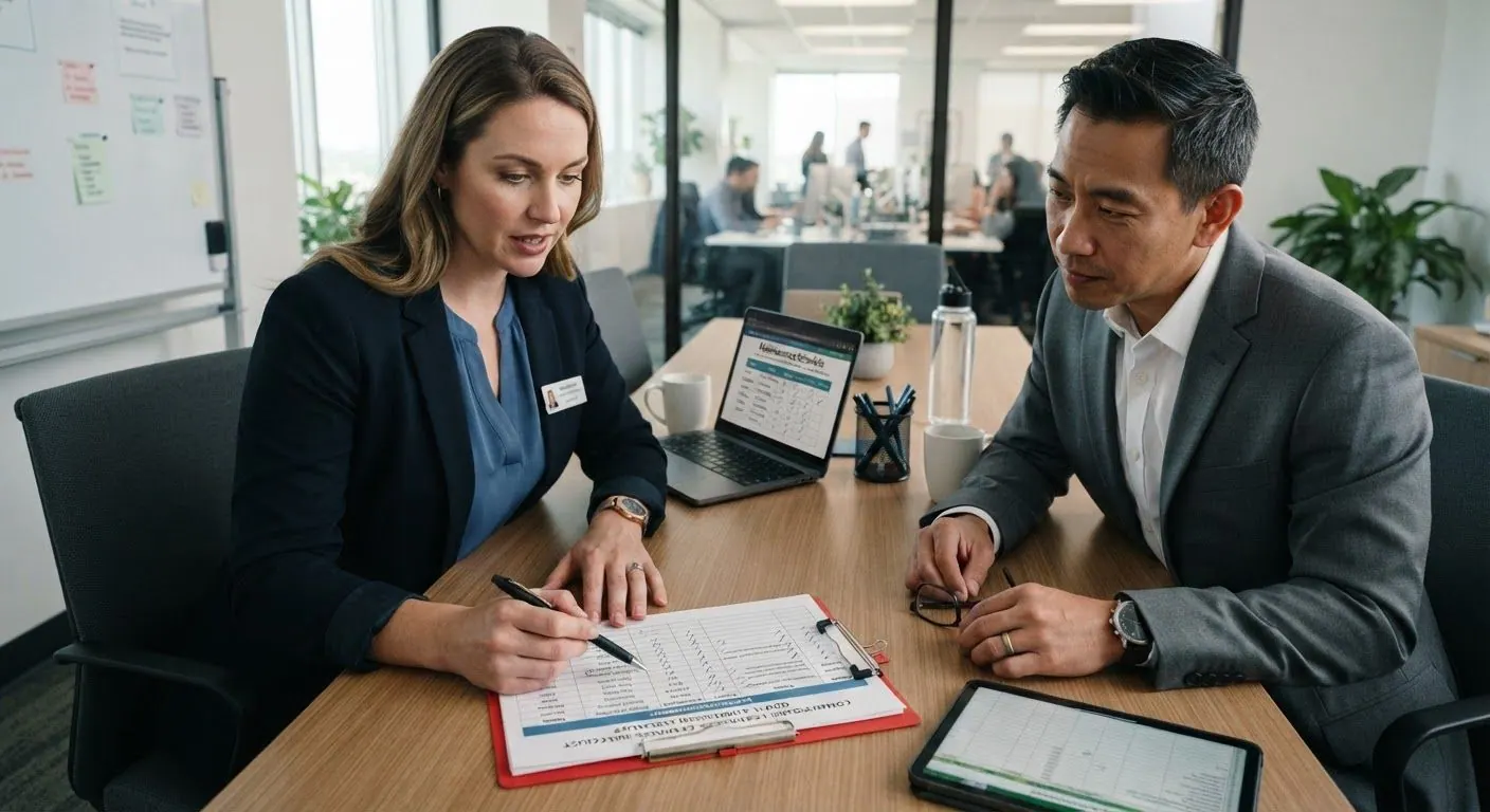 Facilities manager reviewing a retail cleaning schedule