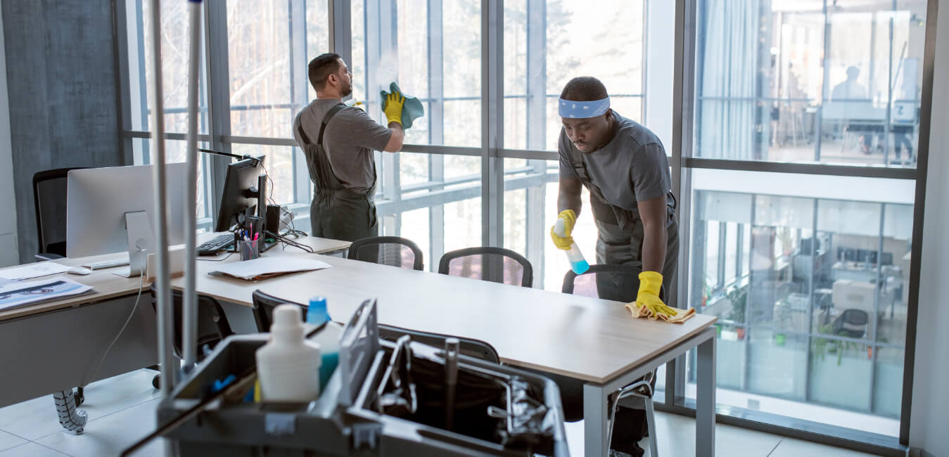 Commercial cleaning service being carried out in a hospitality setting