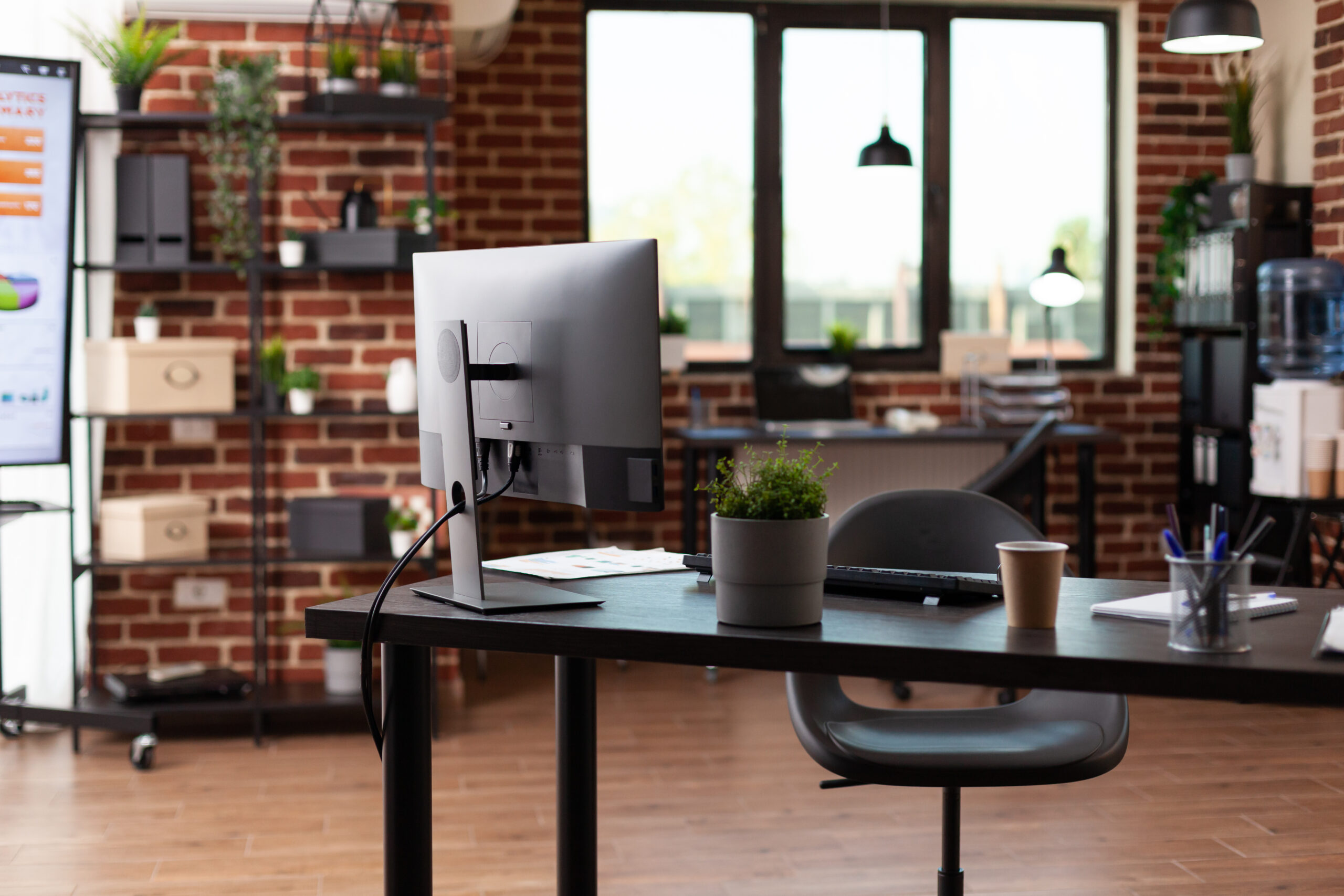Nobody in business office with computer and instruments