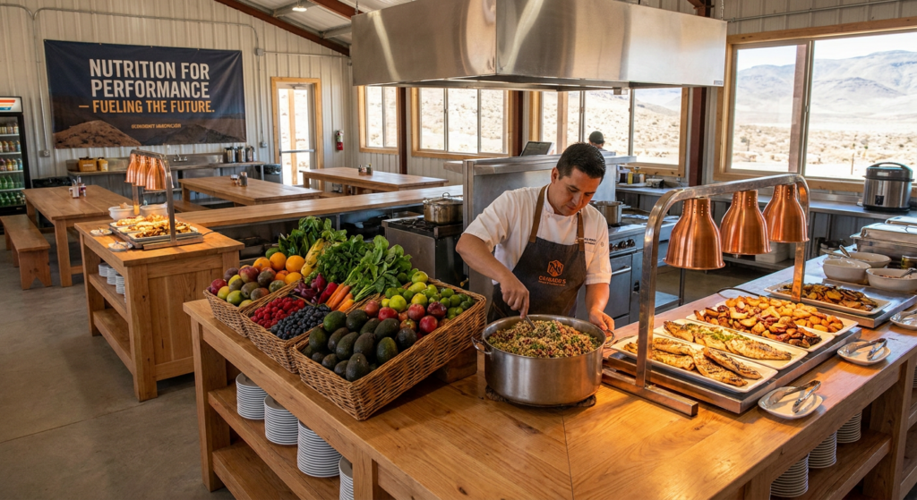 Fresh food servery at a remote Western Australian mining camp demonstrating a performance nutrition catering program