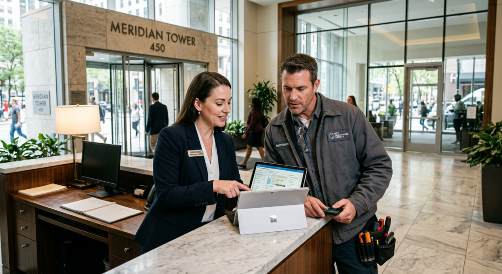 Building concierge coordinating contractor access in a premium Perth property