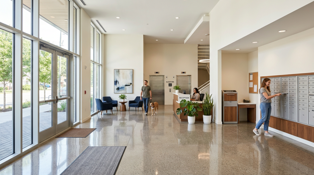 Clean, well-maintained lobby and common area in a Perth strata apartment building