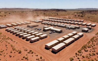 Aerial view of remote FIFO mining camp accommodation village in Western Australia